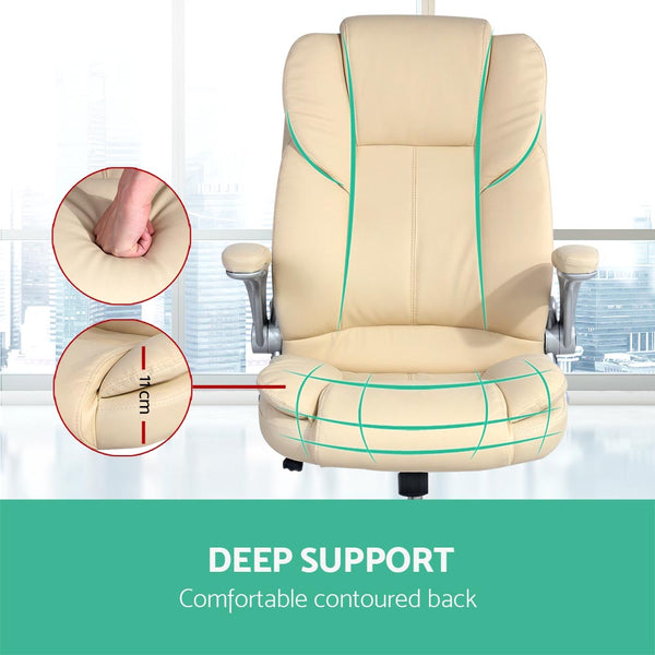 Artiss PU Leather Executive Office Desk Chair - Beige freeshipping - Awezingly