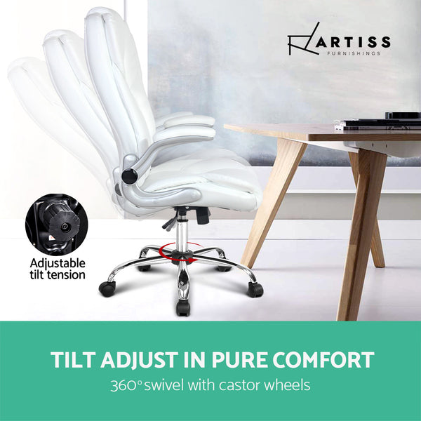 PU Leather Executive Office Desk Chair - White freeshipping - Awezingly