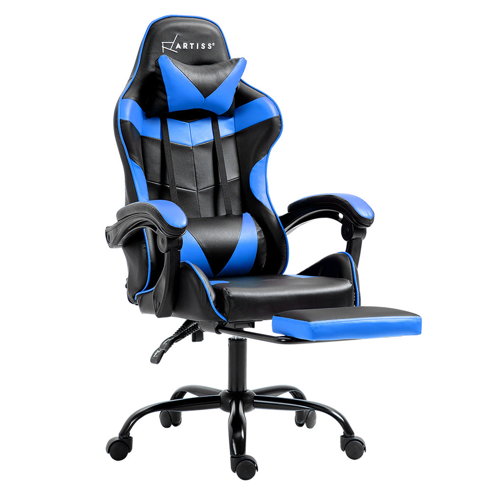 Artiss Office Chair Leather Gaming Chairs Footrest Recliner Study Work Blue Artiss