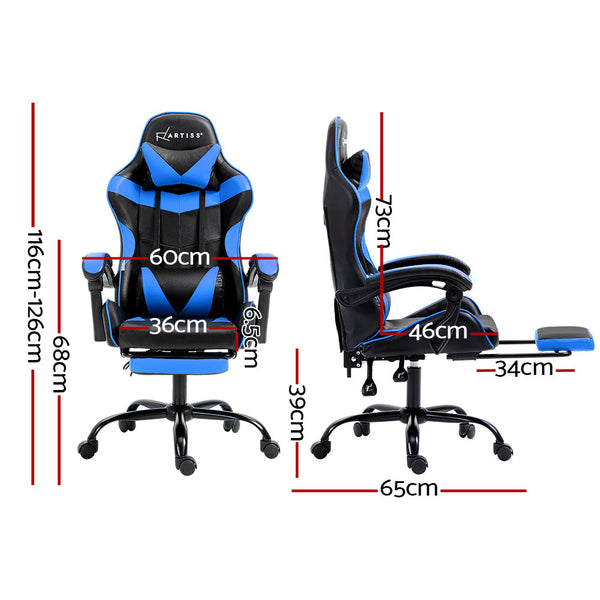 Artiss Office Chair Leather Gaming Chairs Footrest Recliner Study Work Blue Artiss