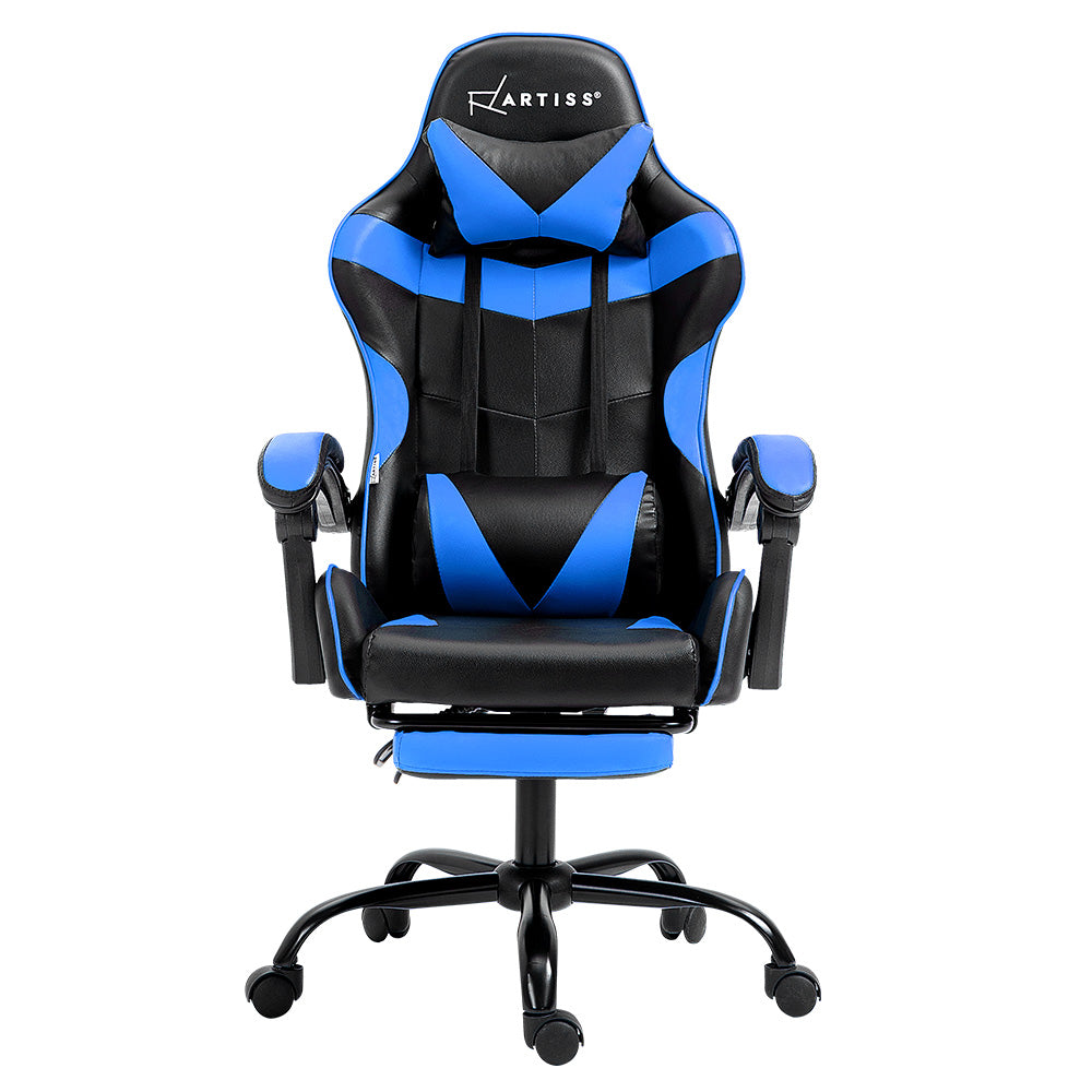 Artiss Office Chair Leather Gaming Chairs Footrest Recliner Study Work Blue Artiss