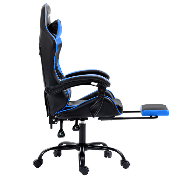 Artiss Office Chair Leather Gaming Chairs Footrest Recliner Study Work Blue Artiss