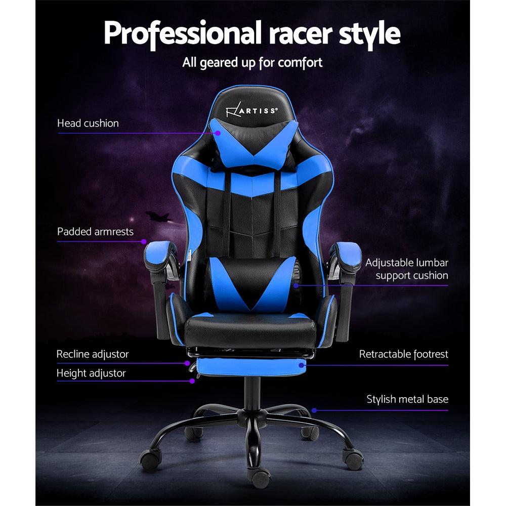 Artiss Office Chair Leather Gaming Chairs Footrest Recliner Study Work Blue Artiss