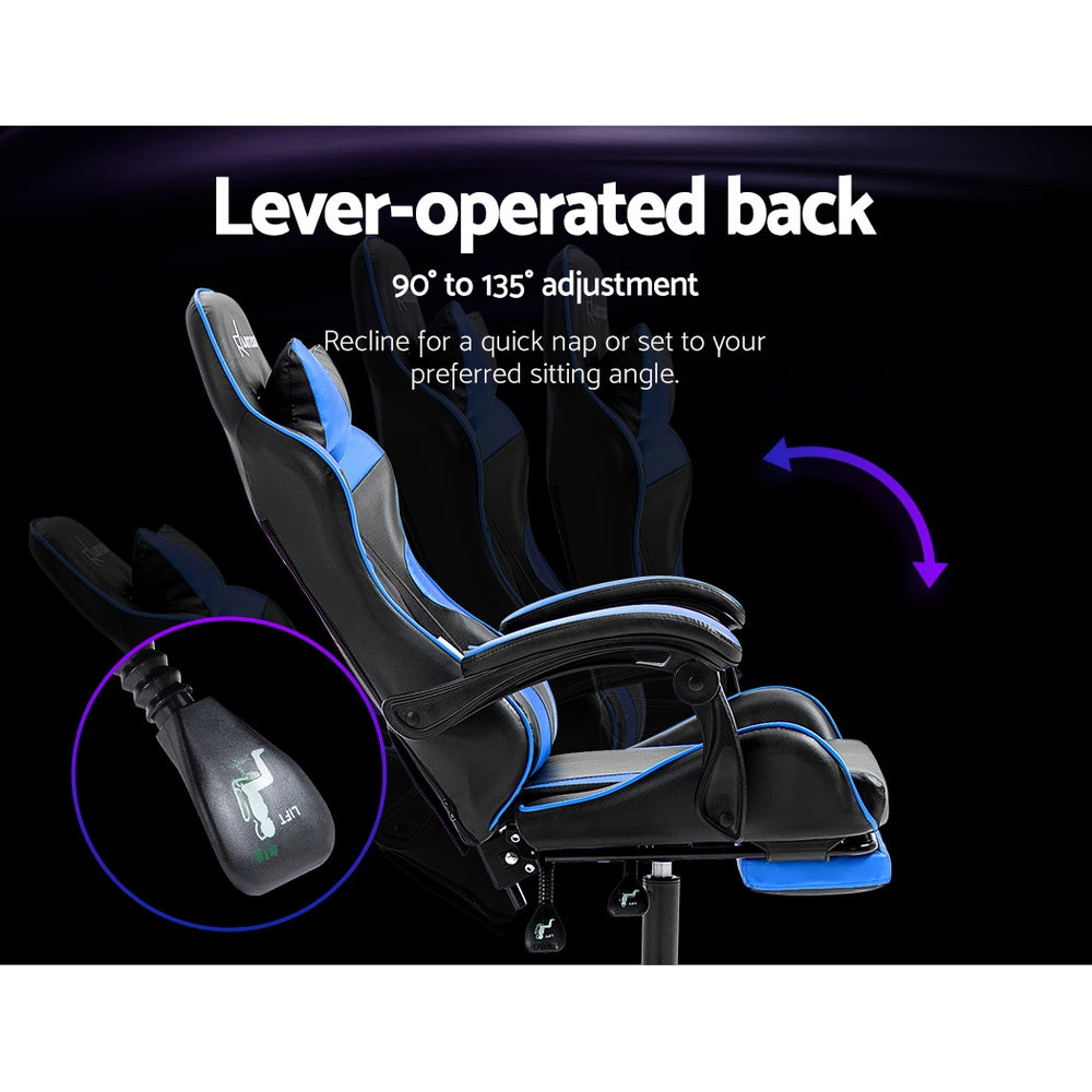 Artiss Office Chair Leather Gaming Chairs Footrest Recliner Study Work Blue Artiss
