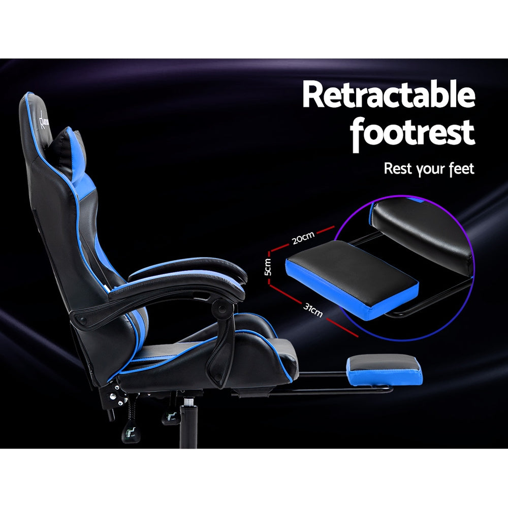 Artiss Office Chair Leather Gaming Chairs Footrest Recliner Study Work Blue Artiss