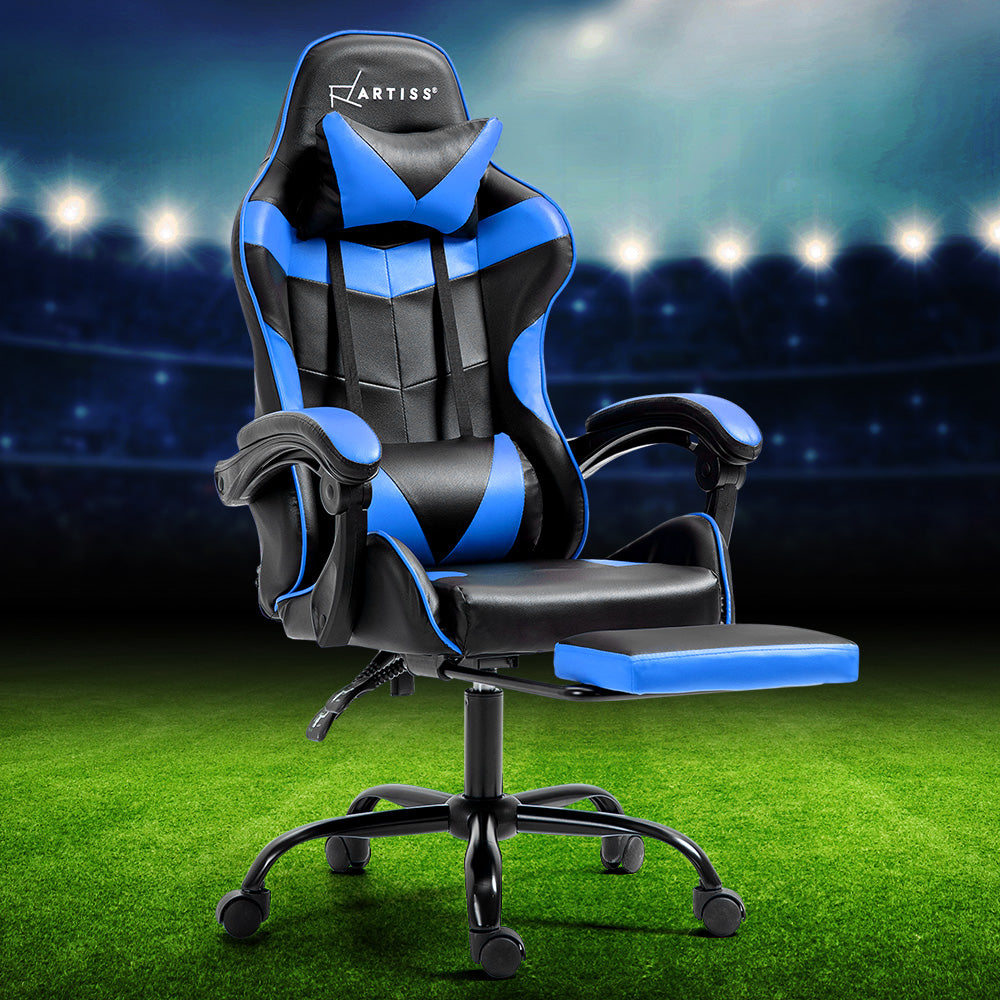 Artiss Office Chair Leather Gaming Chairs Footrest Recliner Study Work Blue Artiss