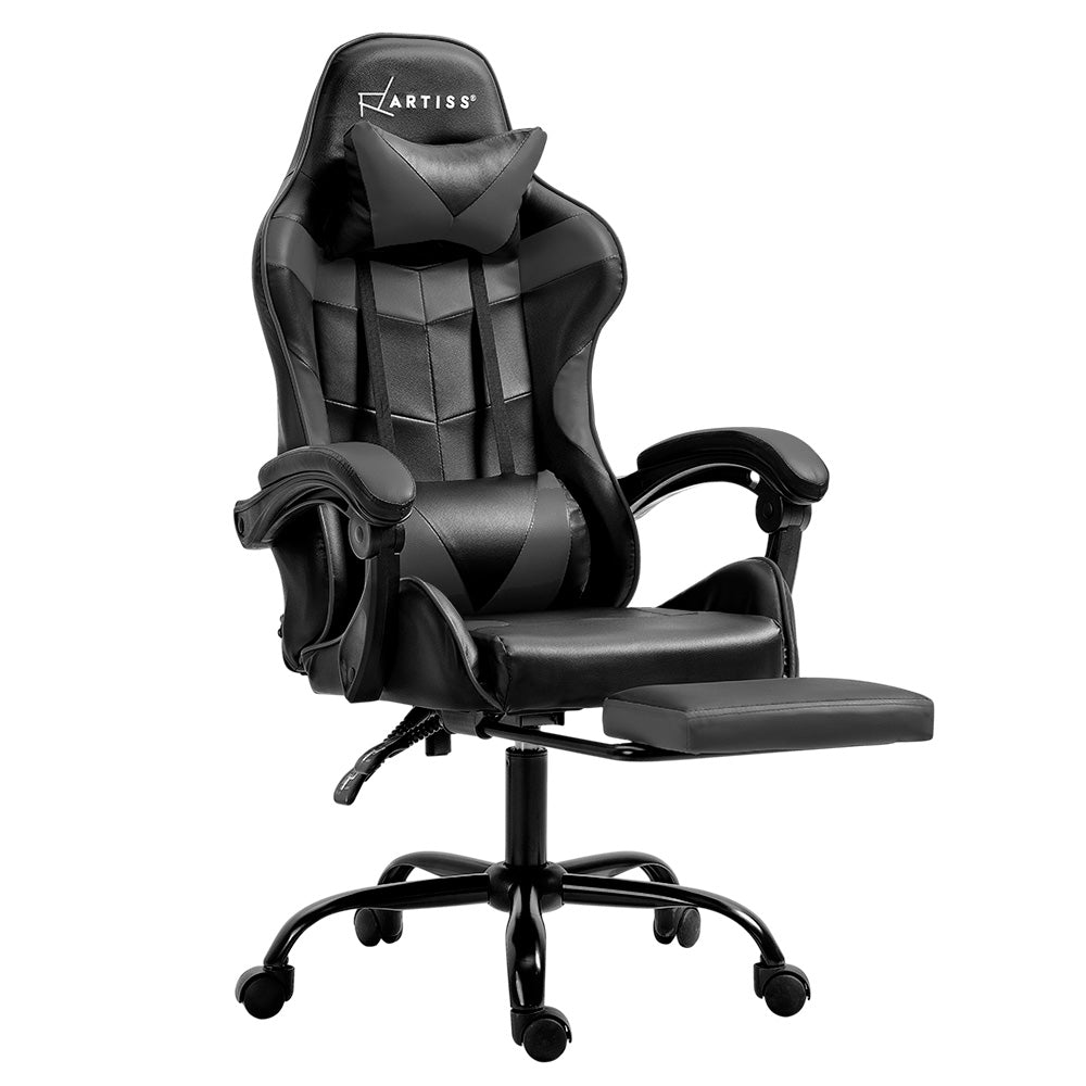 Artiss Gaming Office Chair Executive Computer Leather Chairs Footrest Grey Artiss