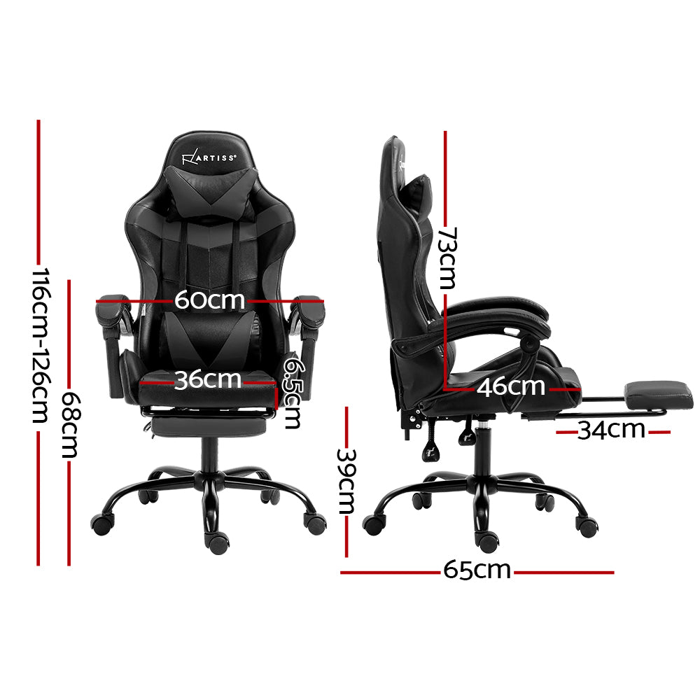 Artiss Gaming Office Chair Executive Computer Leather Chairs Footrest Grey Artiss