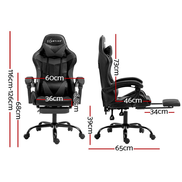 Artiss Gaming Office Chair Executive Computer Leather Chairs Footrest Grey Artiss