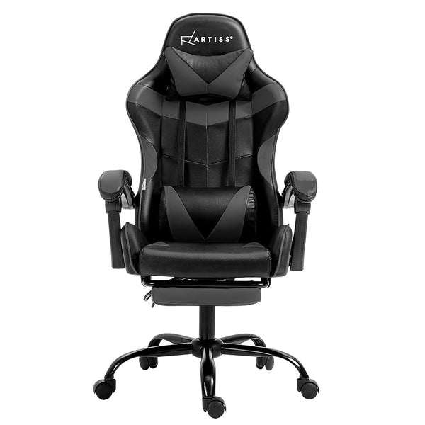 Artiss Gaming Office Chair Executive Computer Leather Chairs Footrest Grey Artiss