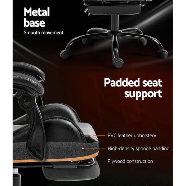 Artiss Gaming Office Chair Executive Computer Leather Chairs Footrest Grey Artiss