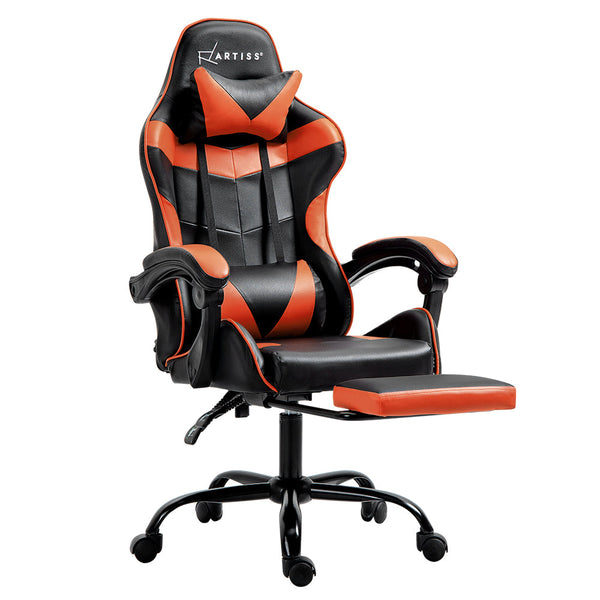 Artiss Gaming Office Chair Executive Computer Leather Chairs Footrest Orange Artiss