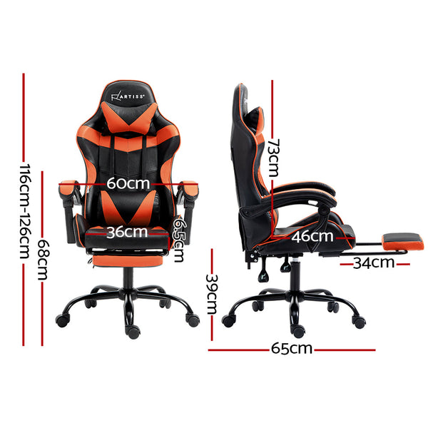 Artiss Gaming Office Chair Executive Computer Leather Chairs Footrest Orange Artiss