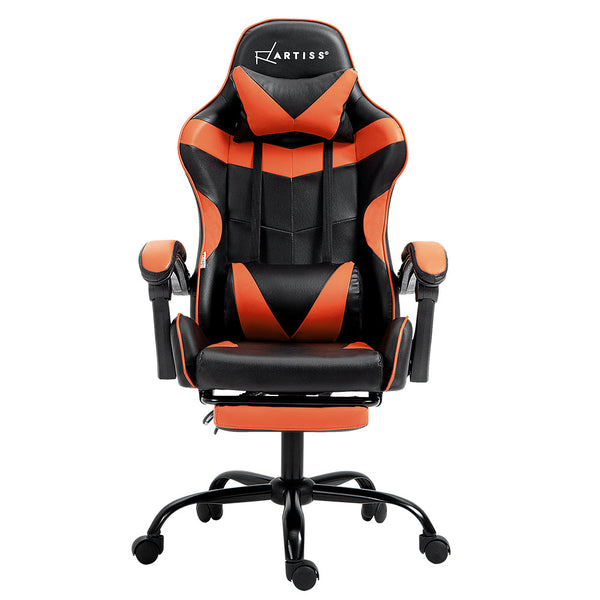 Artiss Gaming Office Chair Executive Computer Leather Chairs Footrest Orange Artiss