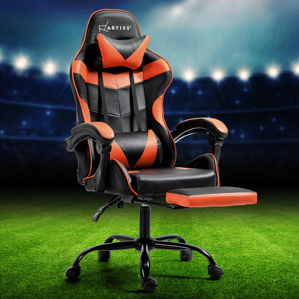 Artiss Gaming Office Chair Executive Computer Leather Chairs Footrest Orange Artiss