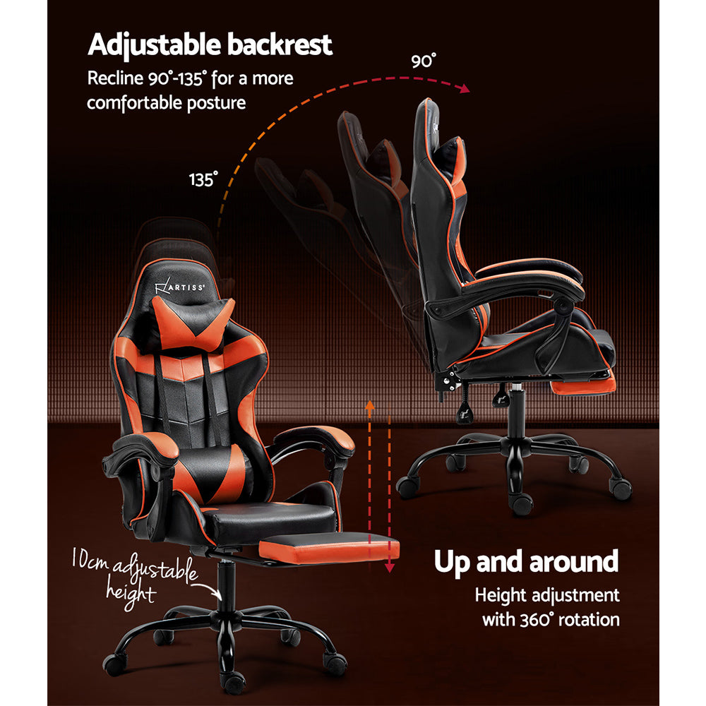 Artiss Gaming Office Chair Executive Computer Leather Chairs Footrest Orange Artiss