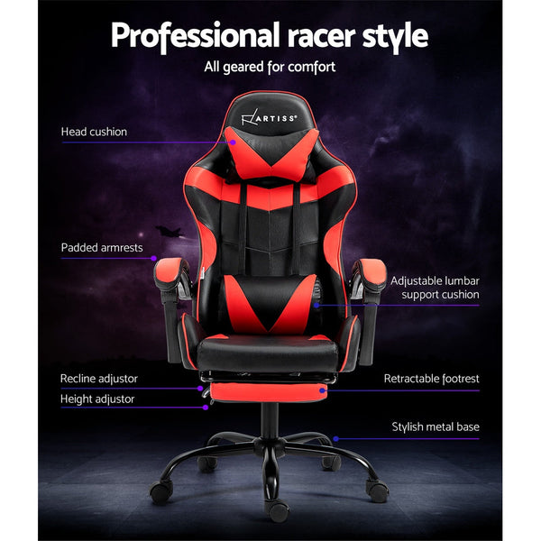 Artiss Office Chair Gaming Computer Executive Chairs Racing Seat Recliner Red Artiss