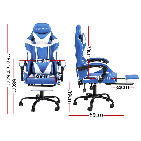 Artiss Gaming Office Chair Executive Computer Leather Chairs Footrest Blue White Artiss