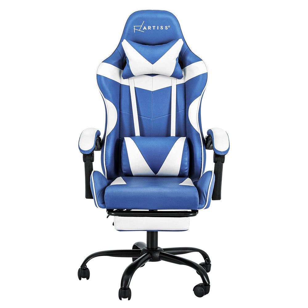 Artiss Gaming Office Chair Executive Computer Leather Chairs Footrest Blue White Artiss