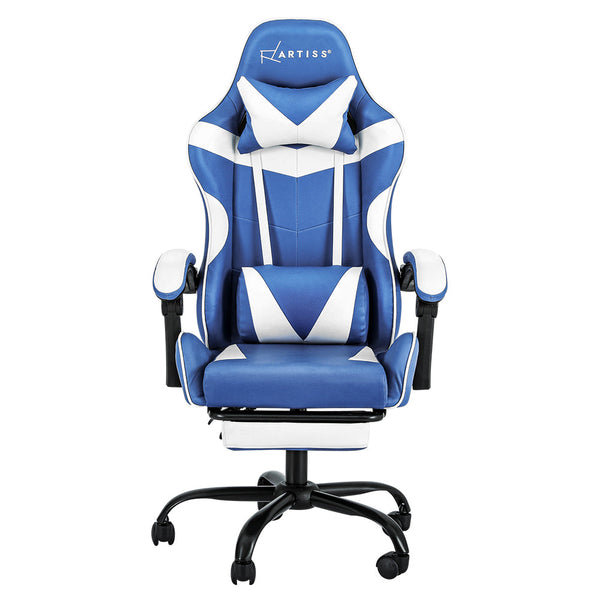 Artiss Gaming Office Chair Executive Computer Leather Chairs Footrest Blue White Artiss