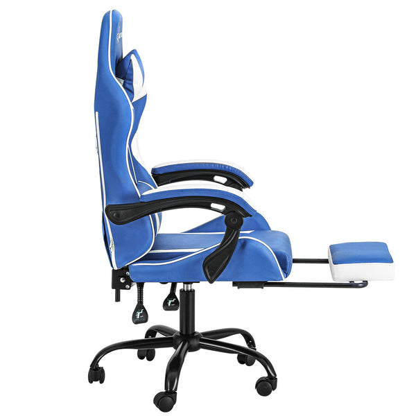Artiss Gaming Office Chair Executive Computer Leather Chairs Footrest Blue White Artiss