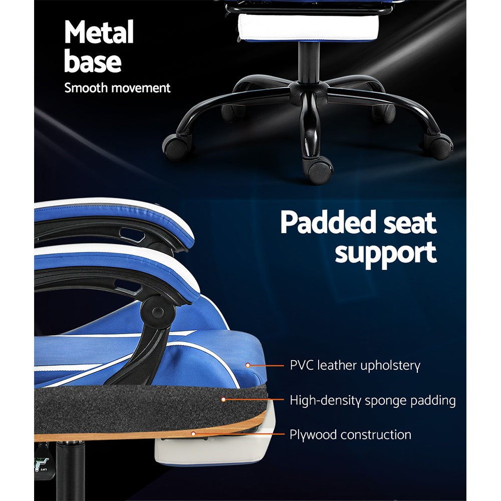 Artiss Gaming Office Chair Executive Computer Leather Chairs Footrest Blue White Artiss