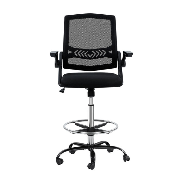Artiss Office Chair Veer Drafting Stool Mesh Chairs Flip Up Armrest Black Artiss