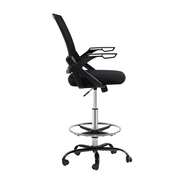 Artiss Office Chair Veer Drafting Stool Mesh Chairs Flip Up Armrest Black Artiss