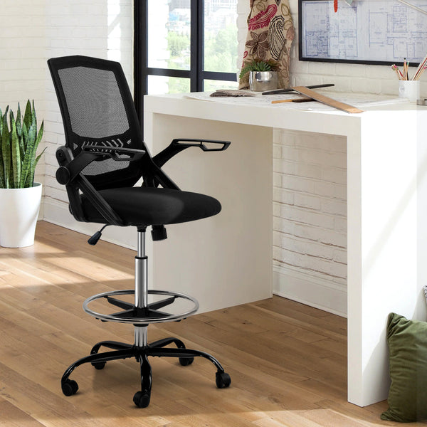 Artiss Office Chair Veer Drafting Stool Mesh Chairs Flip Up Armrest Black Artiss
