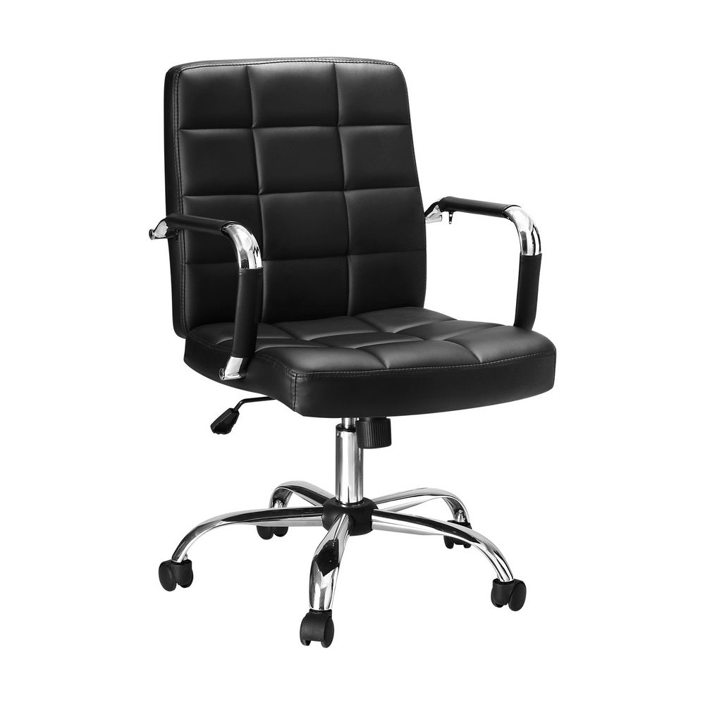 Artiss Office Chair PU Leather Mid Back Black Artiss
