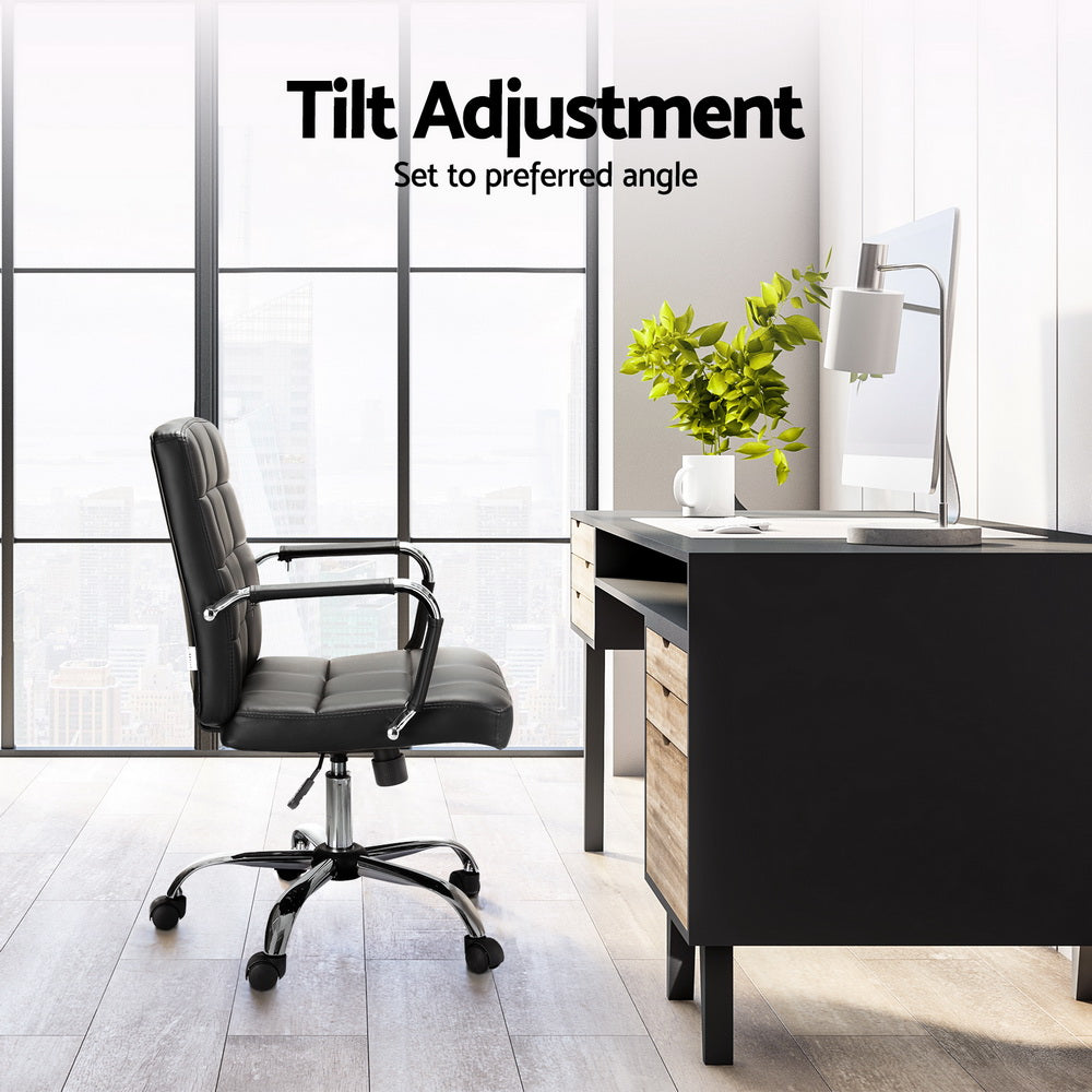 Artiss Office Chair PU Leather Mid Back Black Artiss