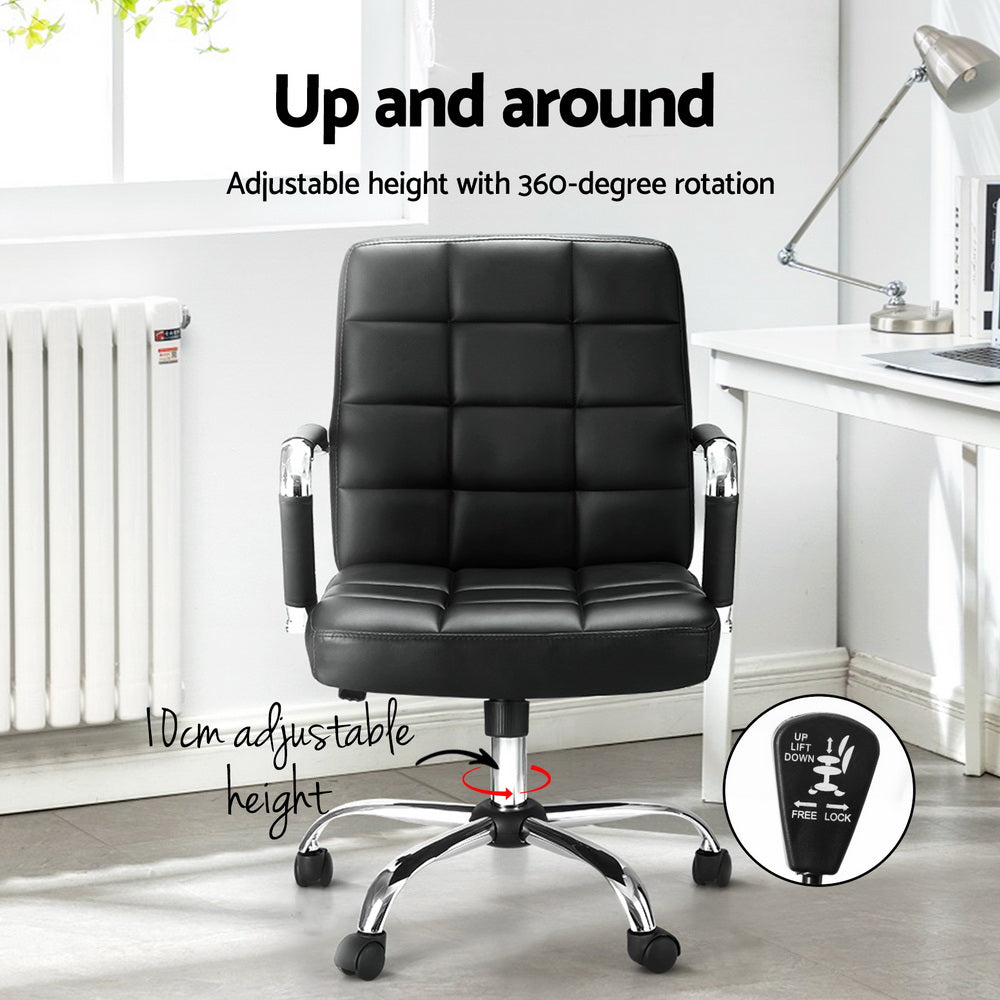 Artiss Office Chair PU Leather Mid Back Black Artiss
