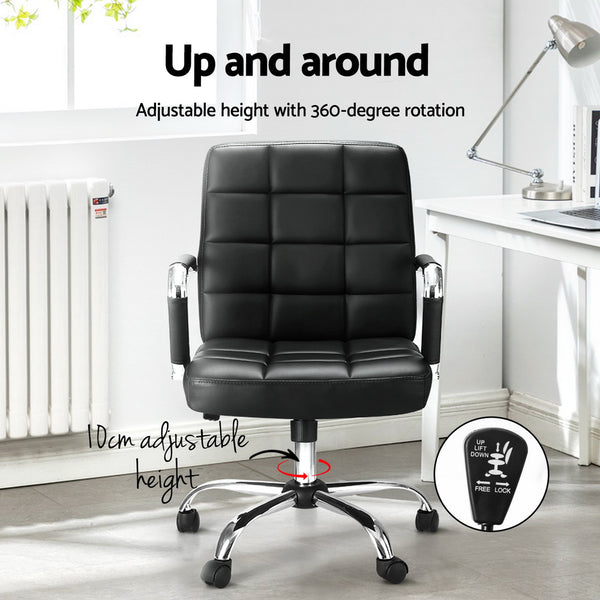 Artiss Office Chair PU Leather Mid Back Black Artiss