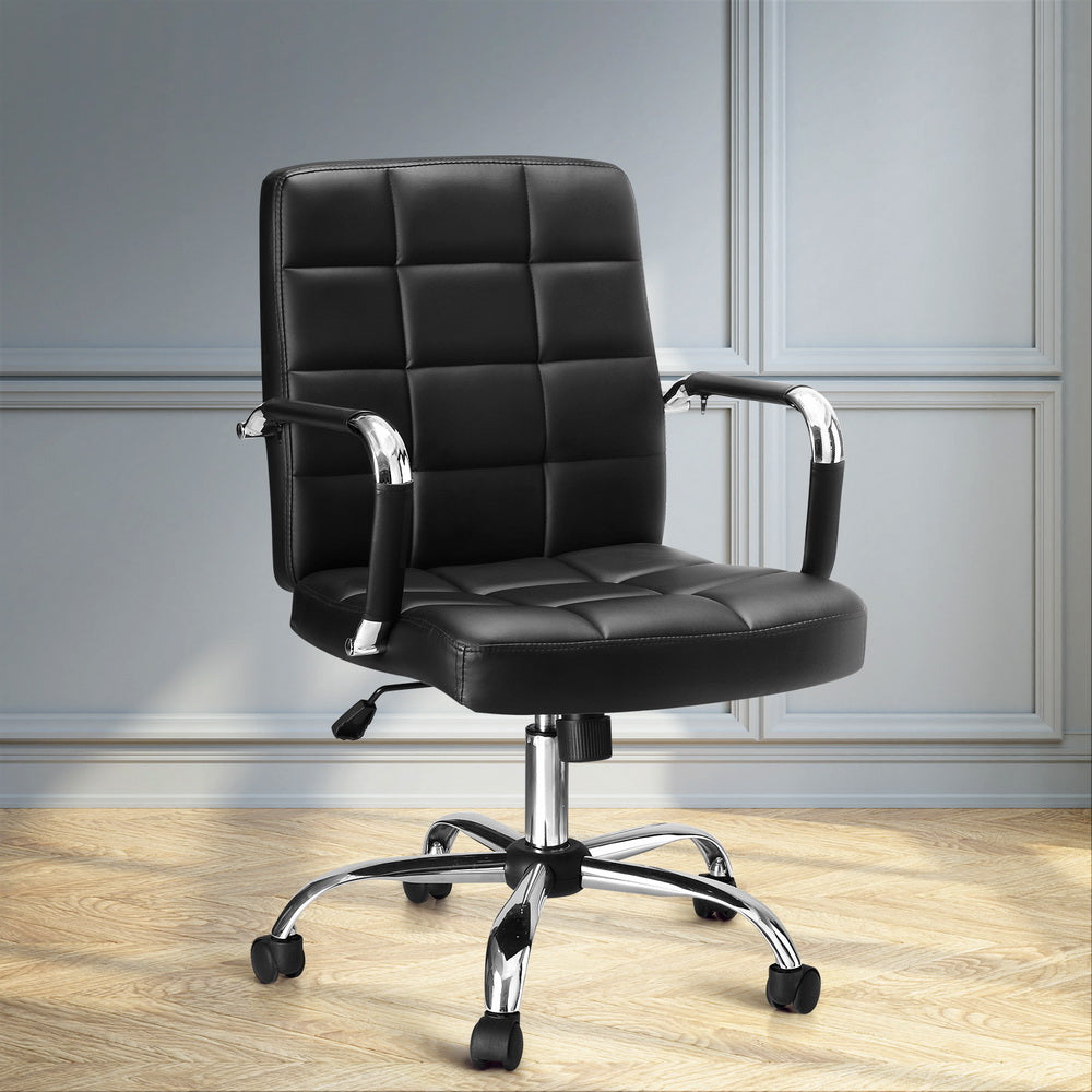 Artiss Office Chair PU Leather Mid Back Black Artiss