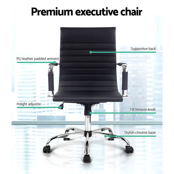 Eames Replica Office Chair Executive Mid Back Seating PU Leather Black freeshipping - Awezingly