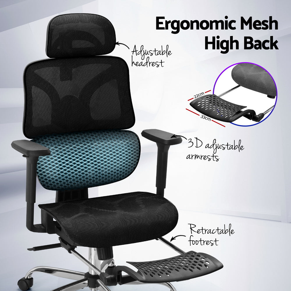 Artiss Ergonomic Office Chair Footrest Black Artiss