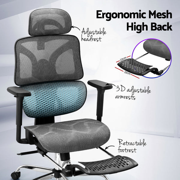 Artiss Ergonomic Office Chair Footrest Grey Artiss