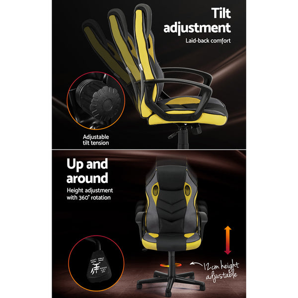 Artiss Gaming Office Chair Computer Executive Racing Chairs High Back Yellow Artiss