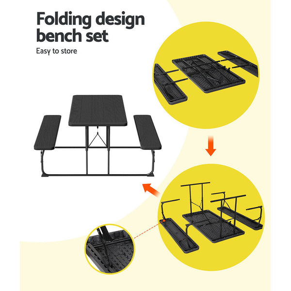 Gardeon 3 PCS Outdoor Dining Set Picnic Patio Bench Set Camp Folding Table HDPE Gardeon