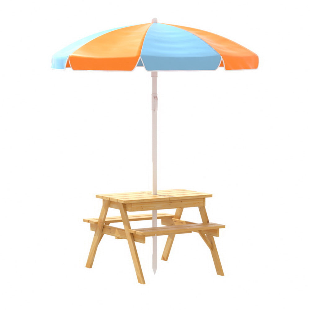 Keezi Kids Outdoor Table and Chairs Picnic Bench Set Umbrella Water Sand Pit Box Keezi