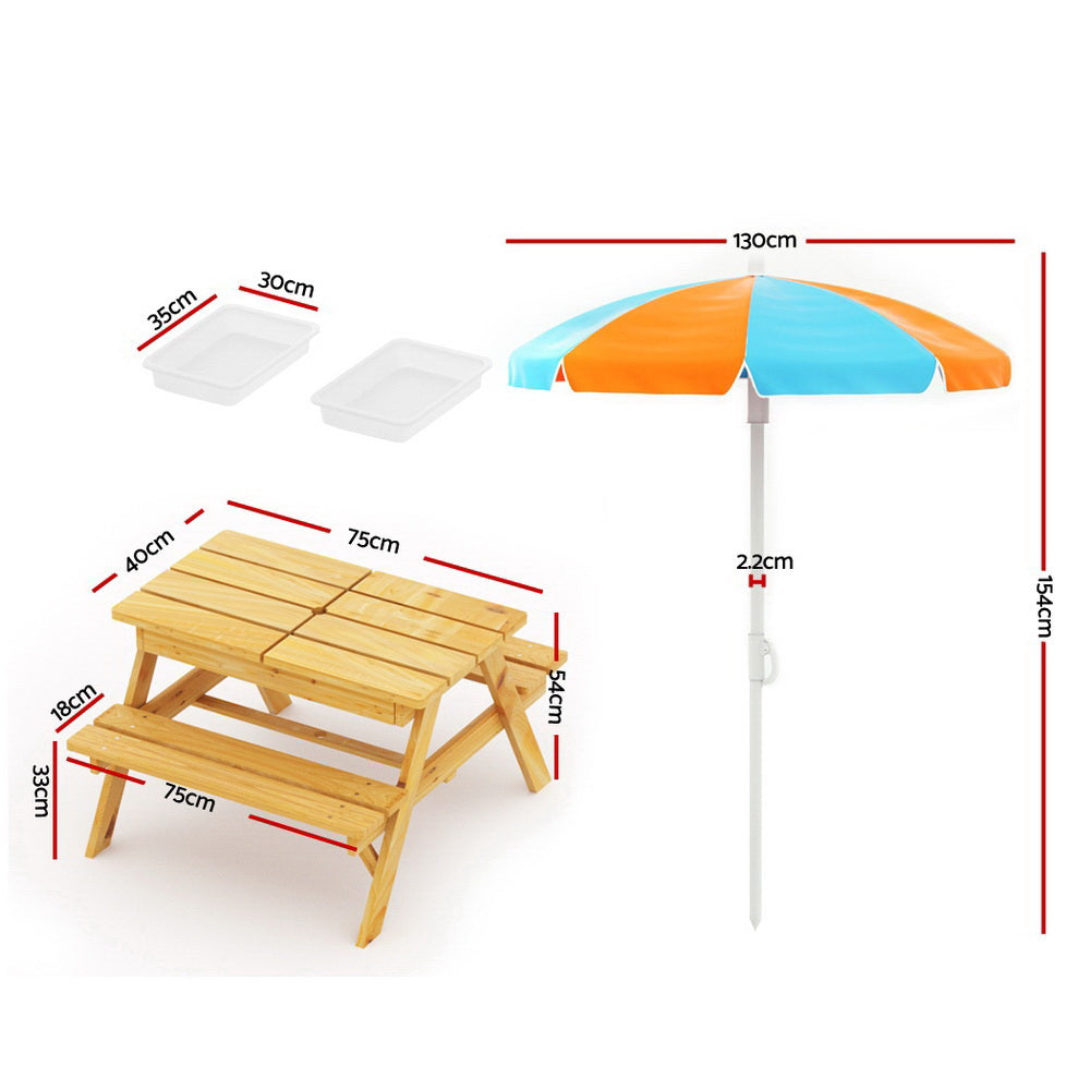 Keezi Kids Outdoor Table and Chairs Picnic Bench Set Umbrella Water Sand Pit Box Keezi