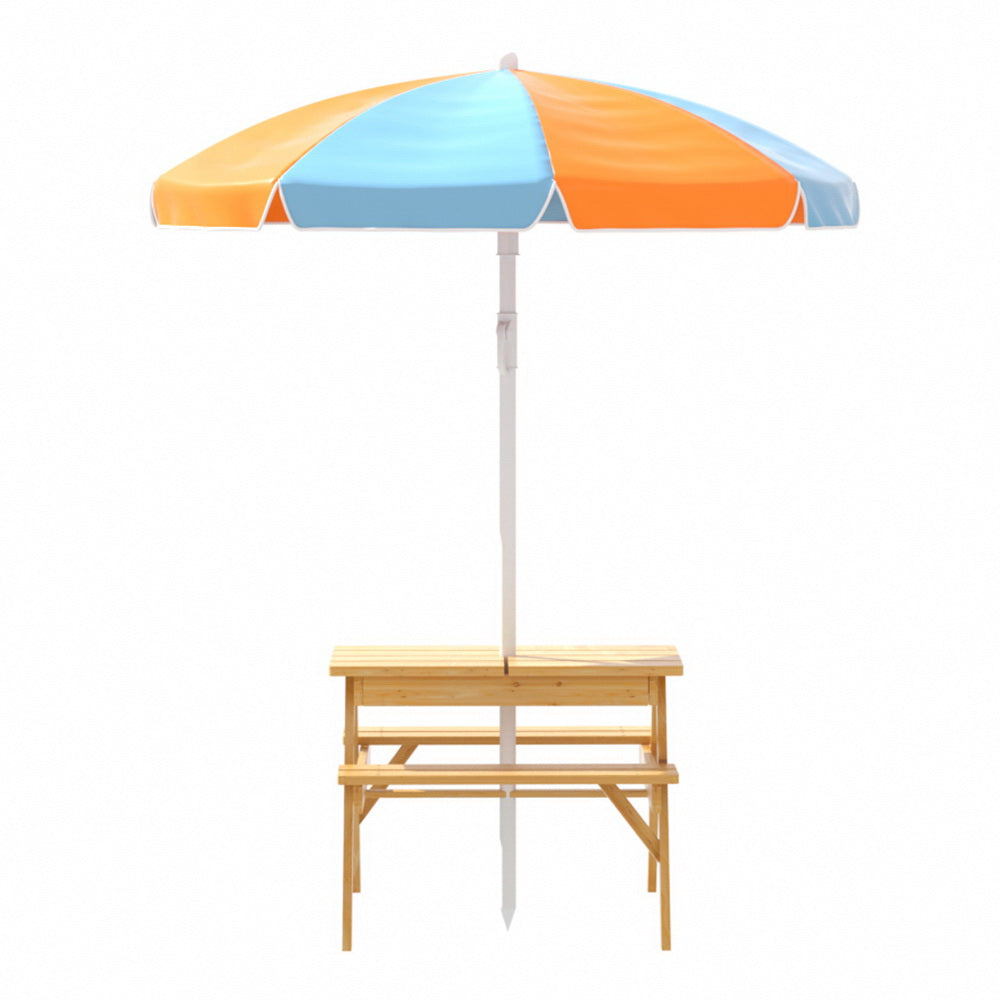 Keezi Kids Outdoor Table and Chairs Picnic Bench Set Umbrella Water Sand Pit Box Keezi