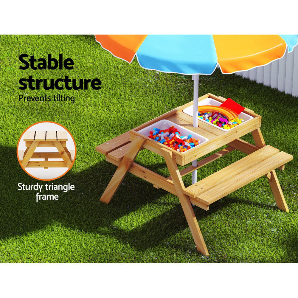 Keezi Kids Outdoor Table and Chairs Picnic Bench Set Umbrella Water Sand Pit Box Keezi