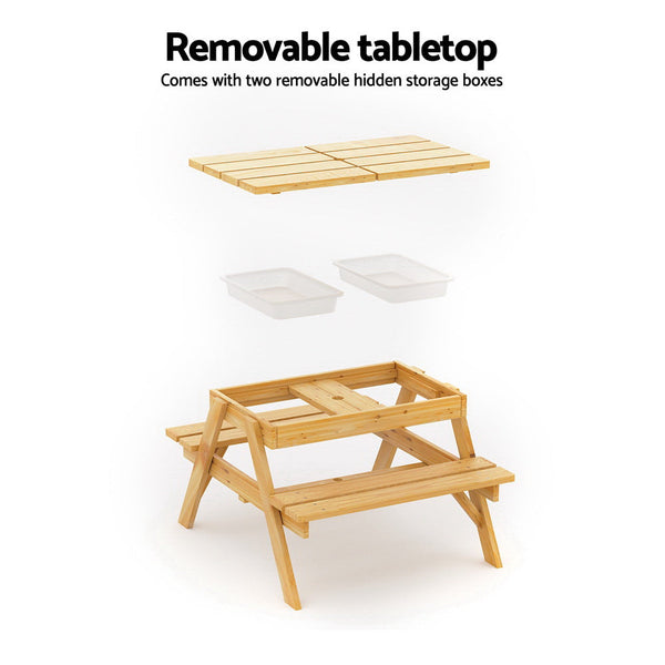 Keezi Kids Outdoor Table and Chairs Picnic Bench Set Umbrella Water Sand Pit Box Keezi