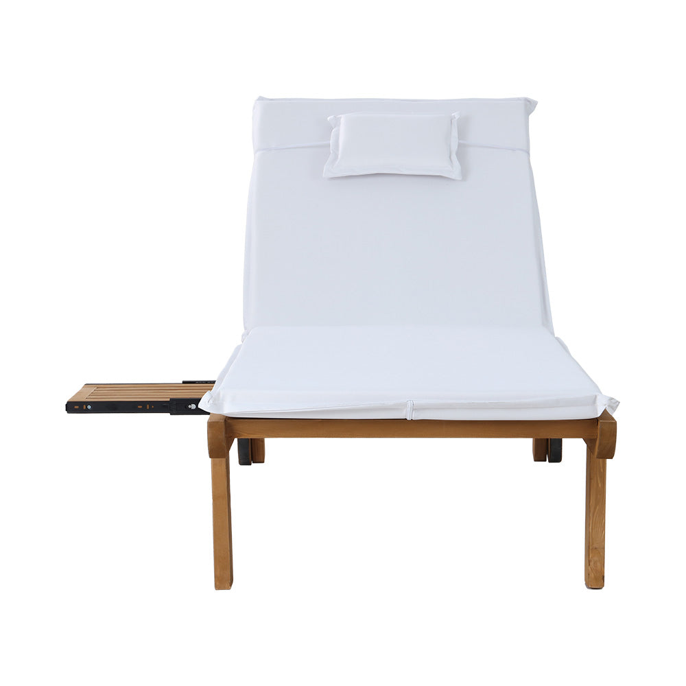 Gardeon 2pc Sun Lounge Wooden Lounger Outdoor Furniture Day Bed Wheel Patio White Gardeon