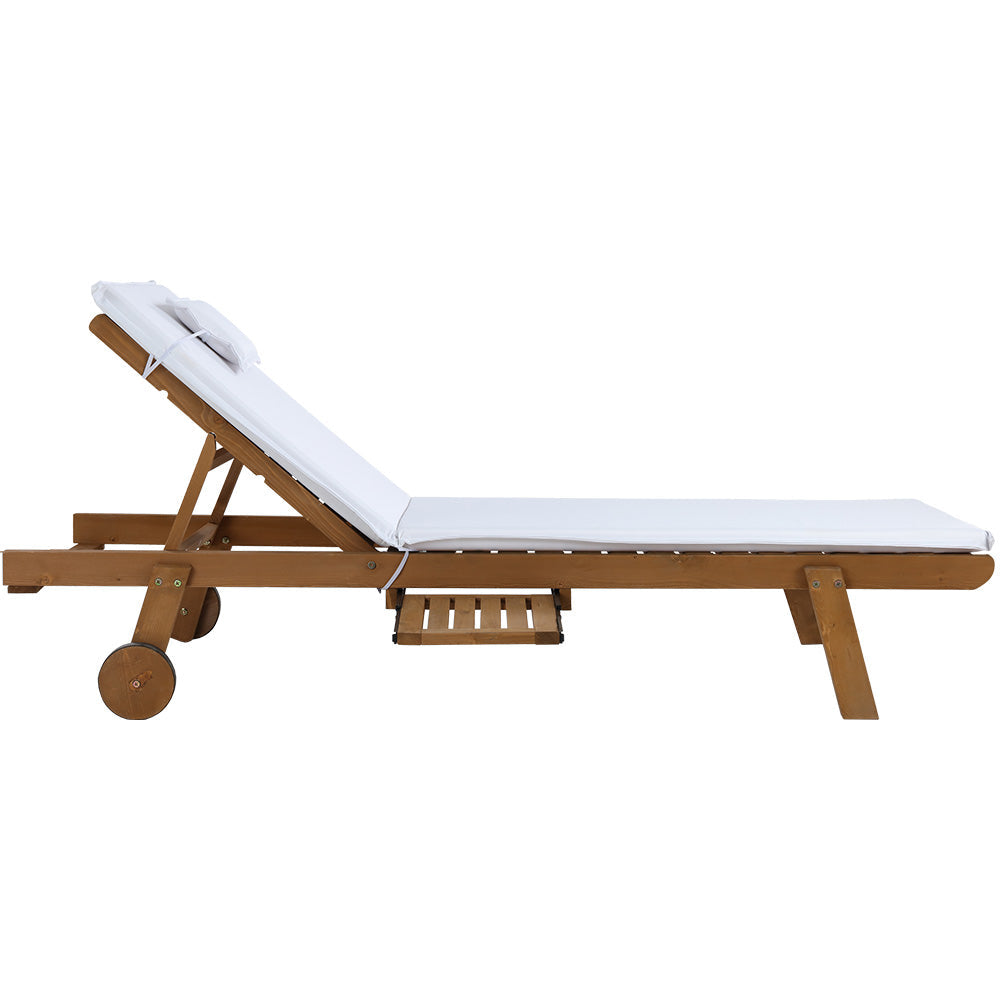 Gardeon 2pc Sun Lounge Wooden Lounger Outdoor Furniture Day Bed Wheel Patio White Gardeon