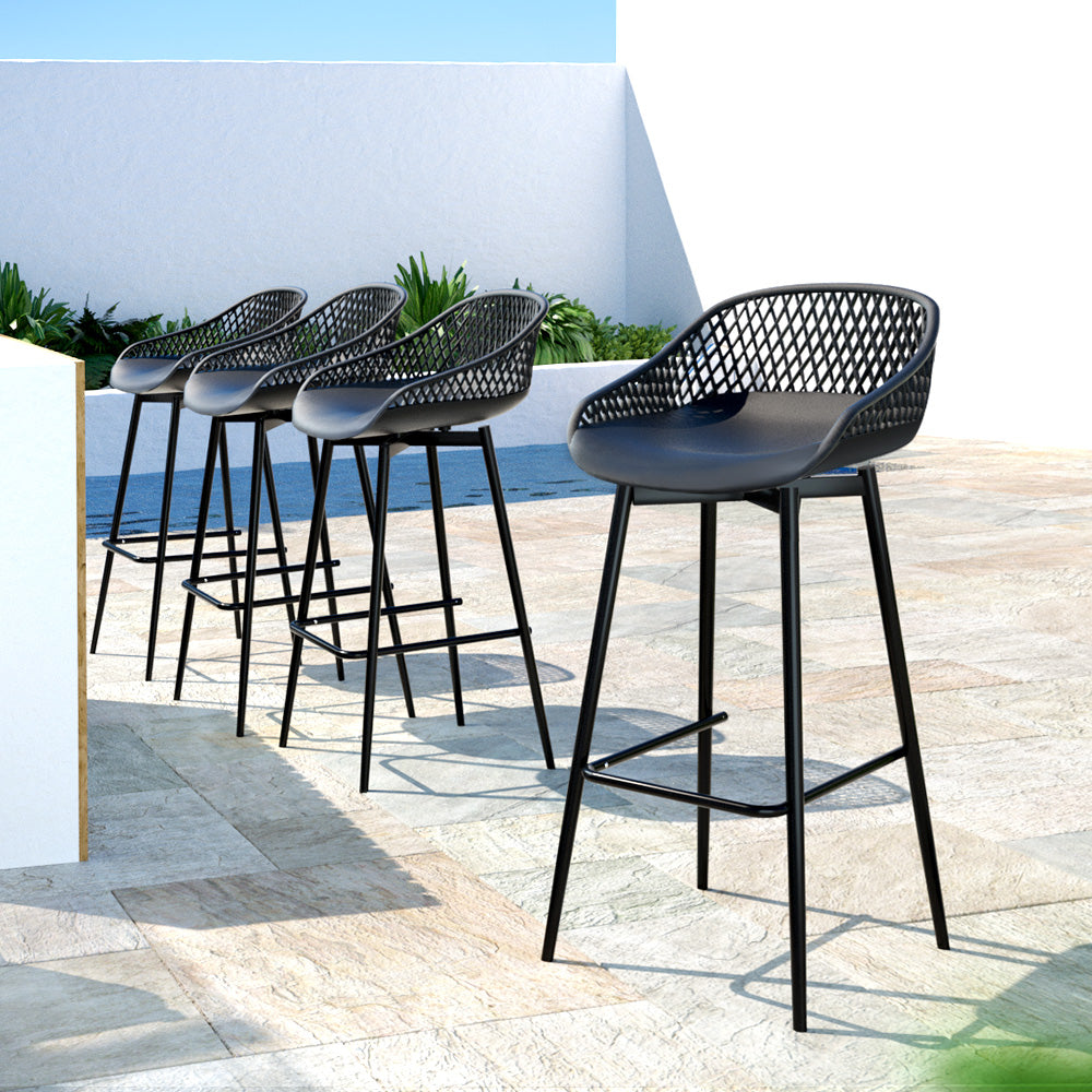 Gardeon 4pcs Outdoor Bar Stools Plastic Metal Bistro Patio Dining Chair Balcony Gardeon