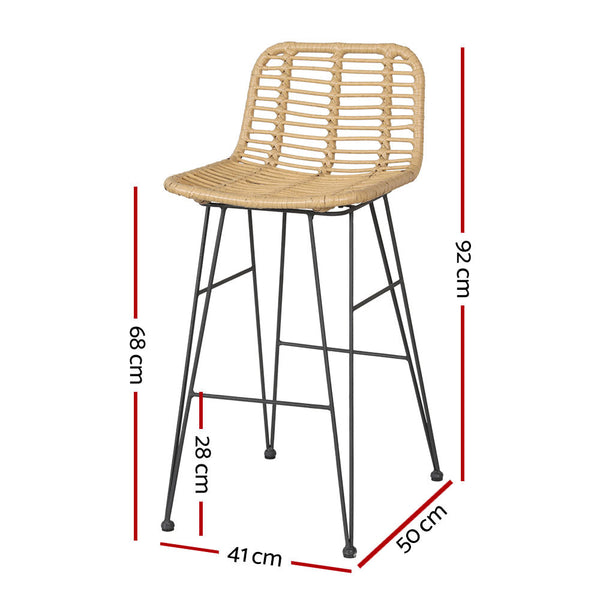 Gardeon 2-Piece Outdoor Bar Stools Wicker Dining Chair Bistro Patio Balcony Gardeon