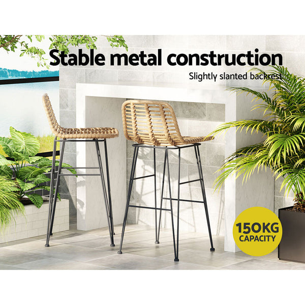 Gardeon 2-Piece Outdoor Bar Stools Wicker Dining Chair Bistro Patio Balcony Gardeon