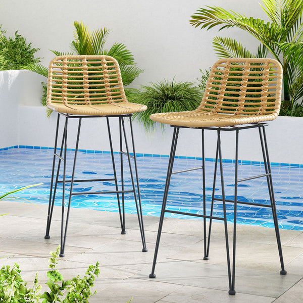 Gardeon 2-Piece Outdoor Bar Stools Wicker Dining Chair Bistro Patio Balcony Gardeon